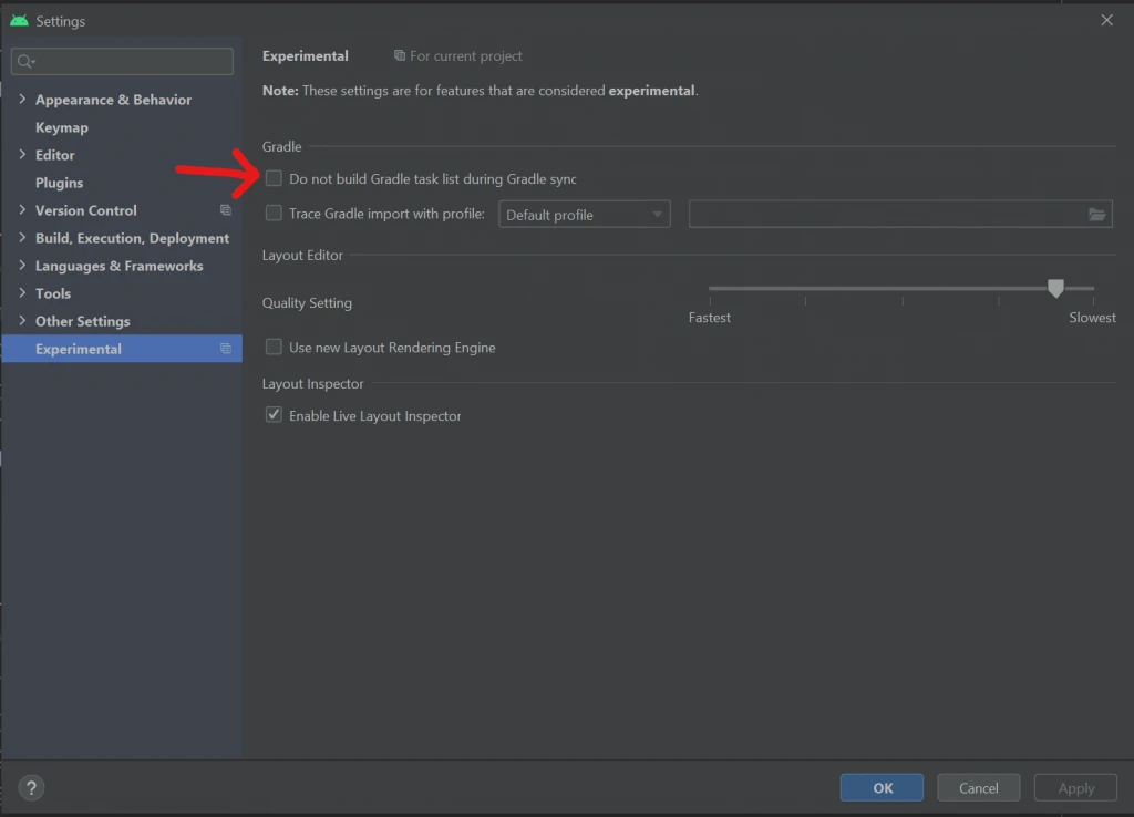 تصویر تنظیمات Gradle