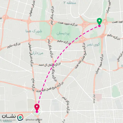 رسم کمان بین دو نقطه در نقشه نشان